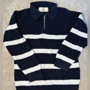 H&M Boys Navy & White Stripes Half-Zip Knit Sweater | Size 5T/6 | EUC